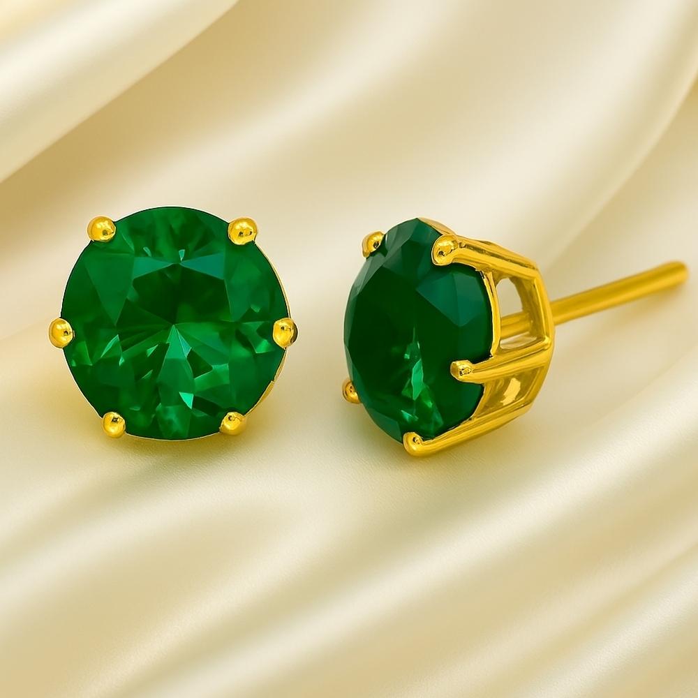 Swarovski Crystal Element - 14 Gold Overlay 2 CTW EMERALD Stud Earrings - 0.24"